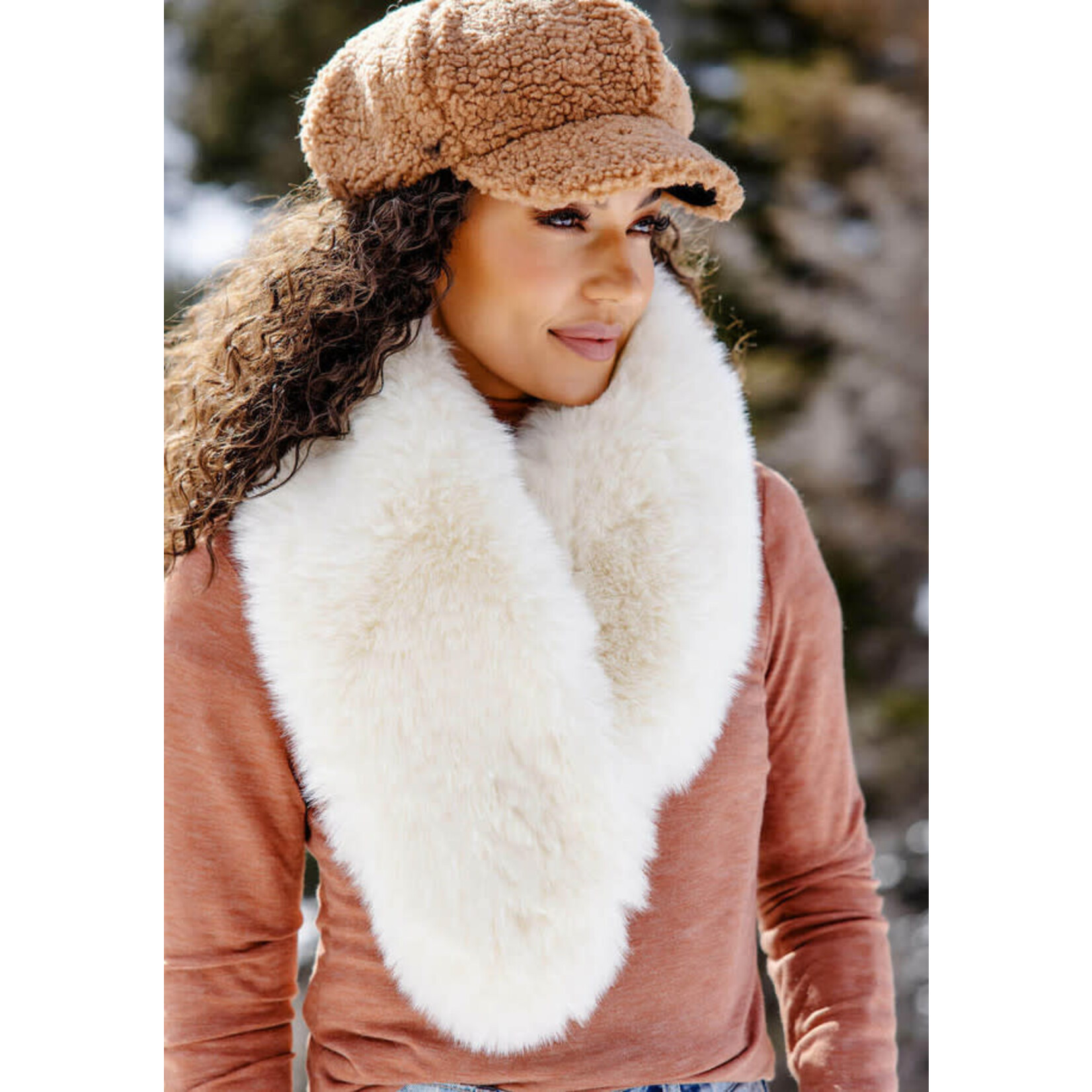 Ivory Fox Faux Fur Chateau Clip Scarf