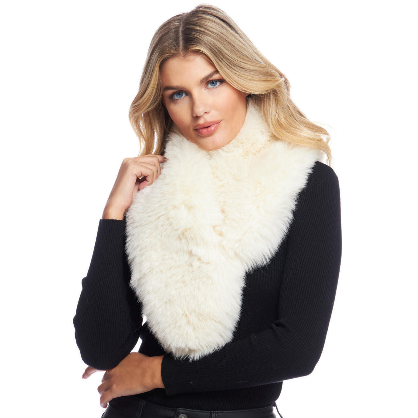 Fabulous Furs Ivory Fox Faux Fur Chateau Clip Scarf