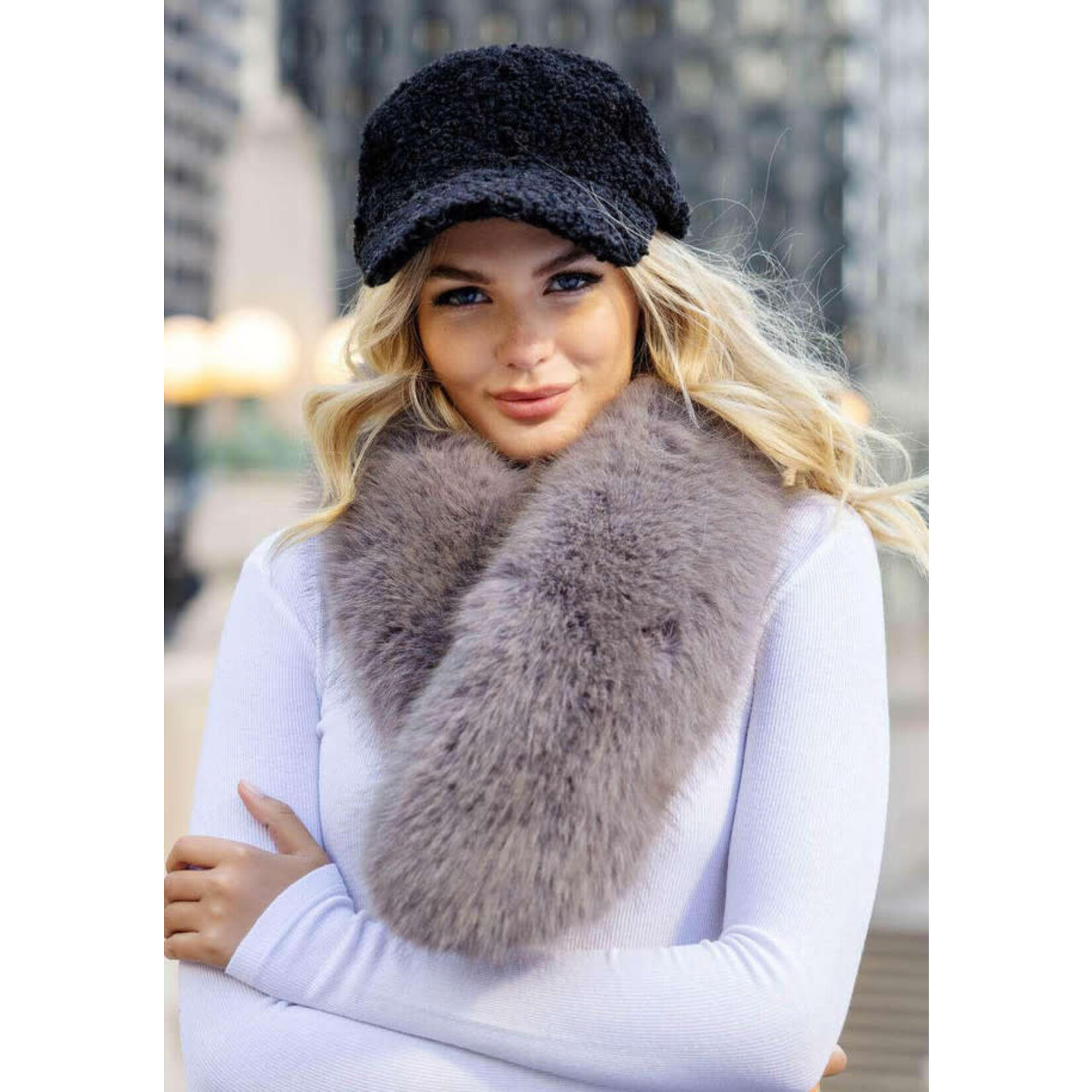 Fabulous Furs Grey Fox Faux Fur Chateau Clip Scarf