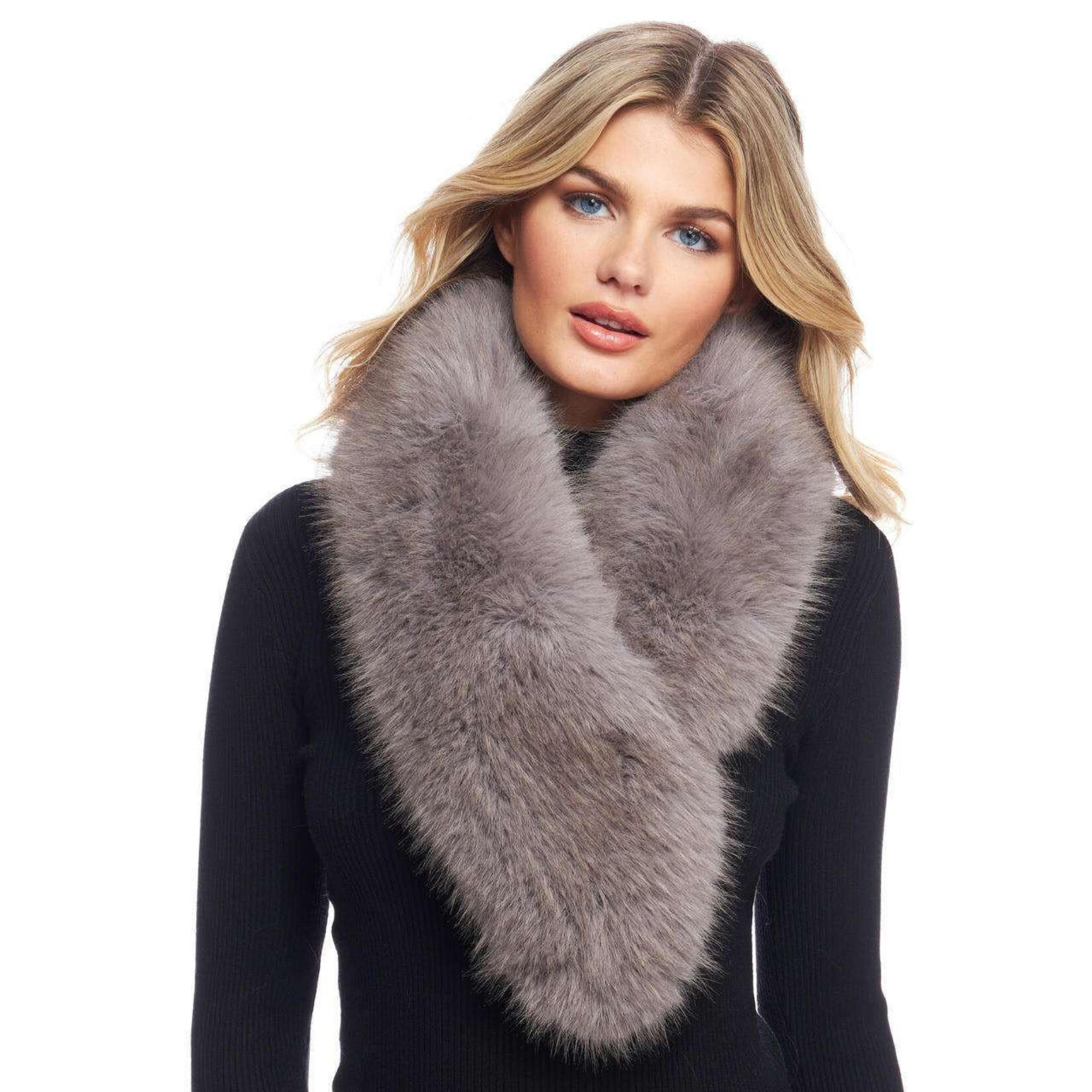 Fabulous Furs Grey Fox Faux Fur Chateau Clip Scarf