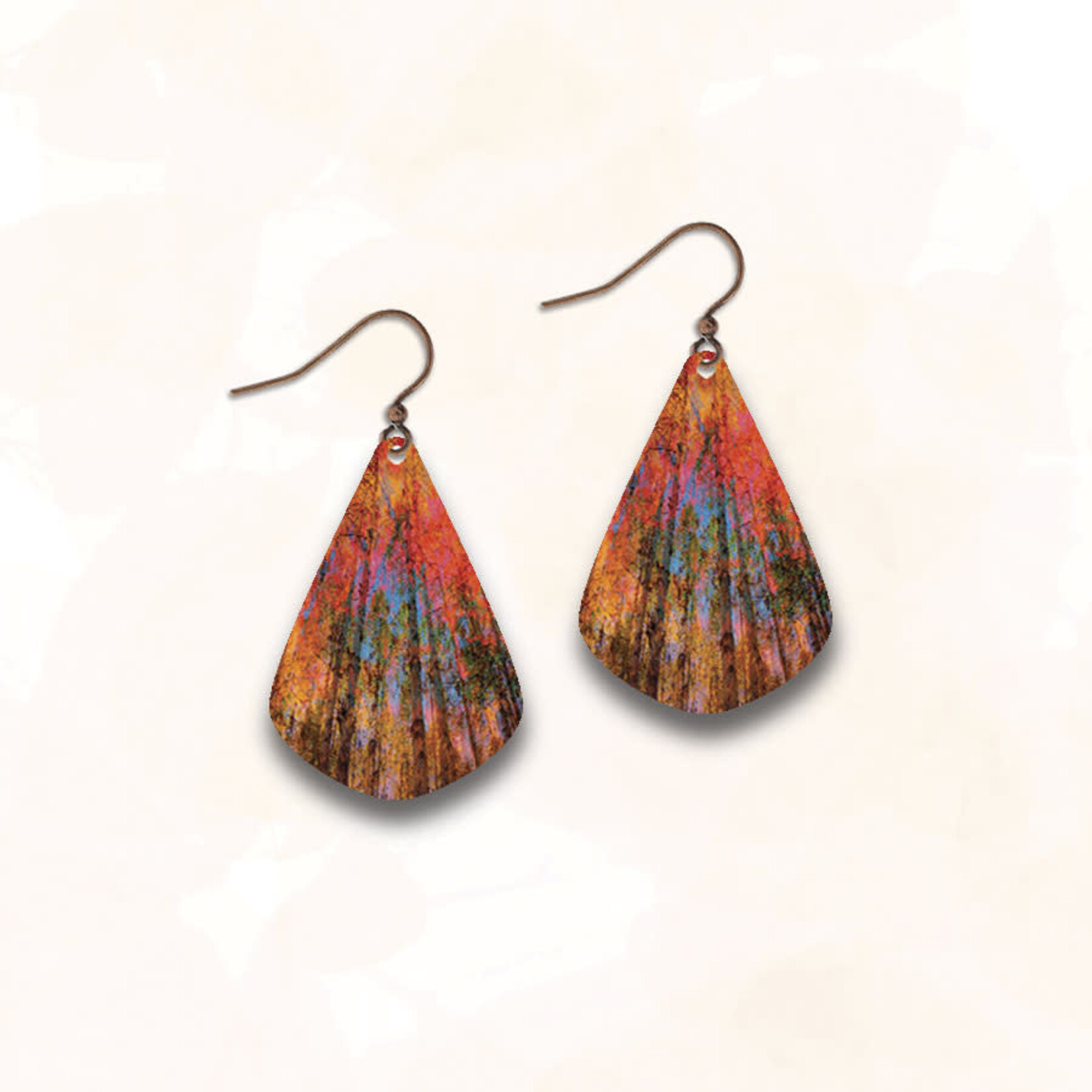 Illustrated Light Single Teardrop Giclee’ Earrings in Autumn Leaves