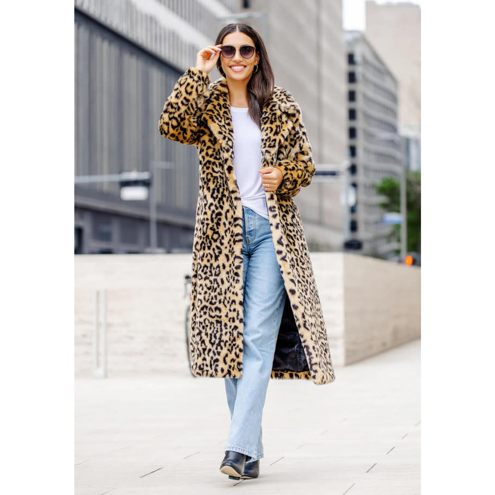 Fabulous Furs Faux Fur Roam Free Maxi Coat in Leopard