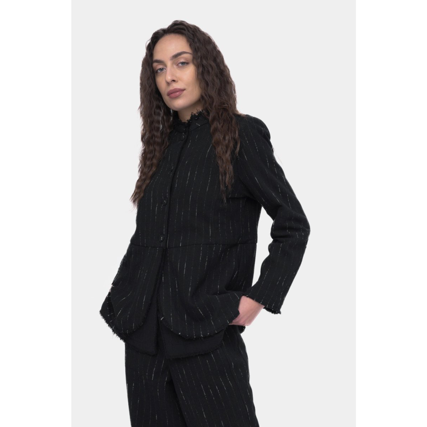 Baci Striped Buttoned Long Sleeve Jacket