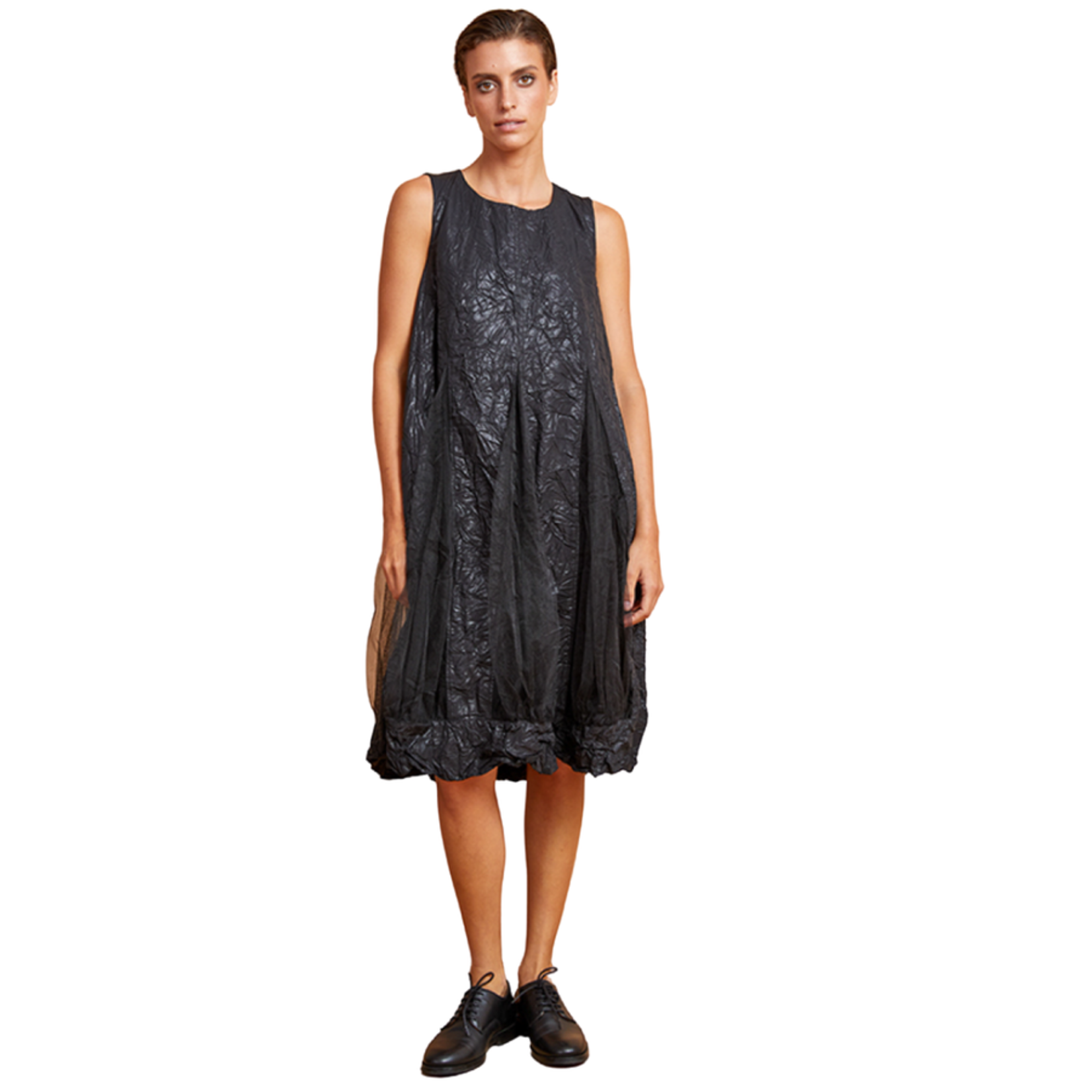 Orchid Sleeveless Crumpled Dress w/ Tulle in Black
