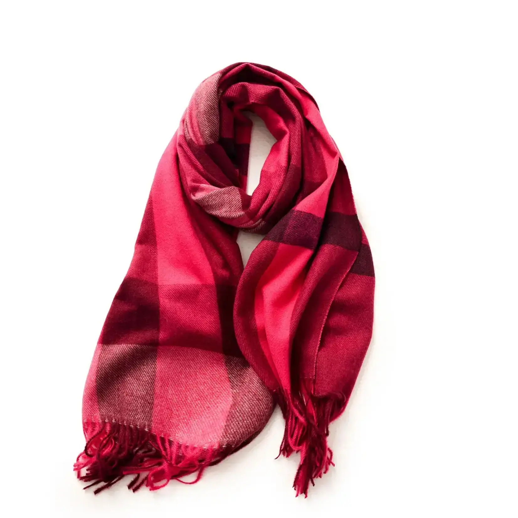 Pashmina Style Scarf Big Grid/Tassel in Maroon