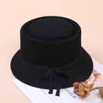 Warm Felt Ribbon Trim Med Brim Hat in Black