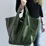Retro Style Large Pleather Tote in Green