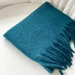 Warm Fringed Thick Solid Poly Scarf in Sea Navy