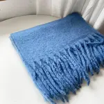 Warm Fringed Thick Solid Poly Scarf in Denim