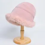 Plush Faux Fur Trim Poly Bucket Hat in Pink