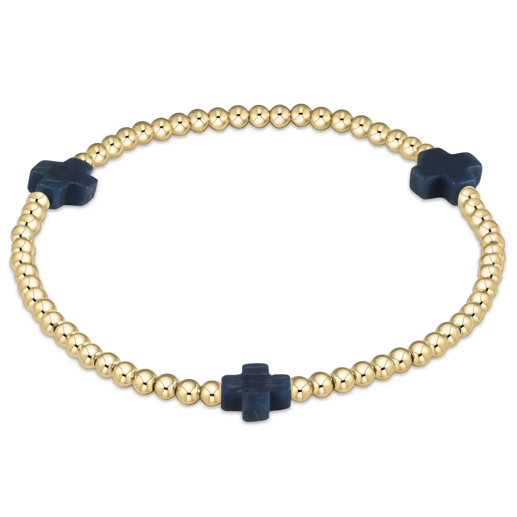enewton Design SIGNATURE CROSS GOLD PATTERN 3MM BEAD BRACELET - NAVY
