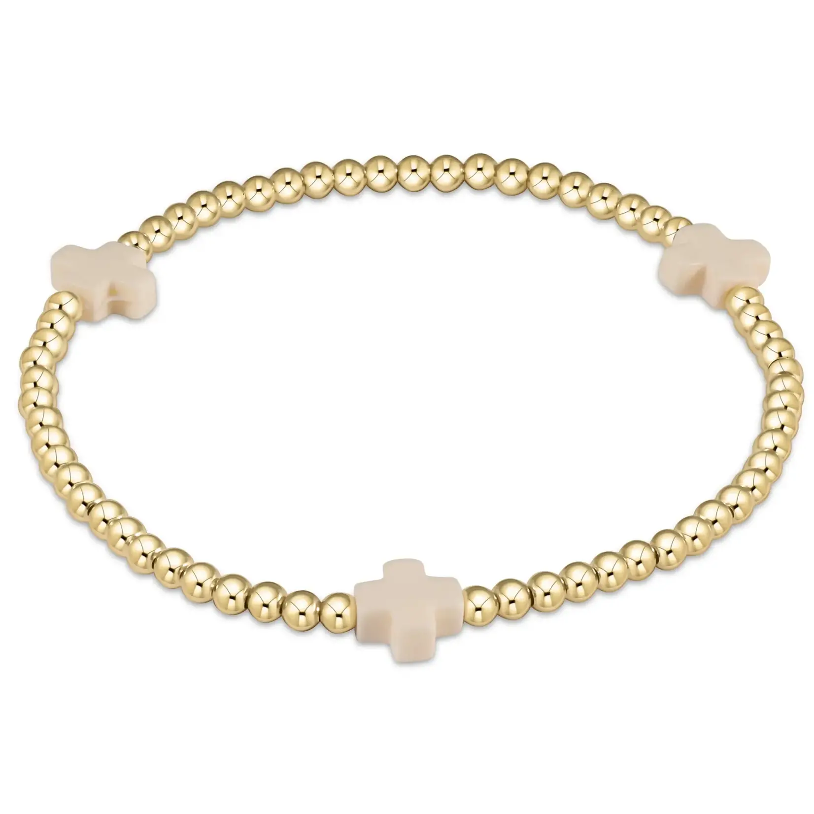 enewton Design ENEWTON EXTENDS - SIGNATURE CROSS GOLD PATTERN 3MM BEAD BRACELET - OFF-WHITE