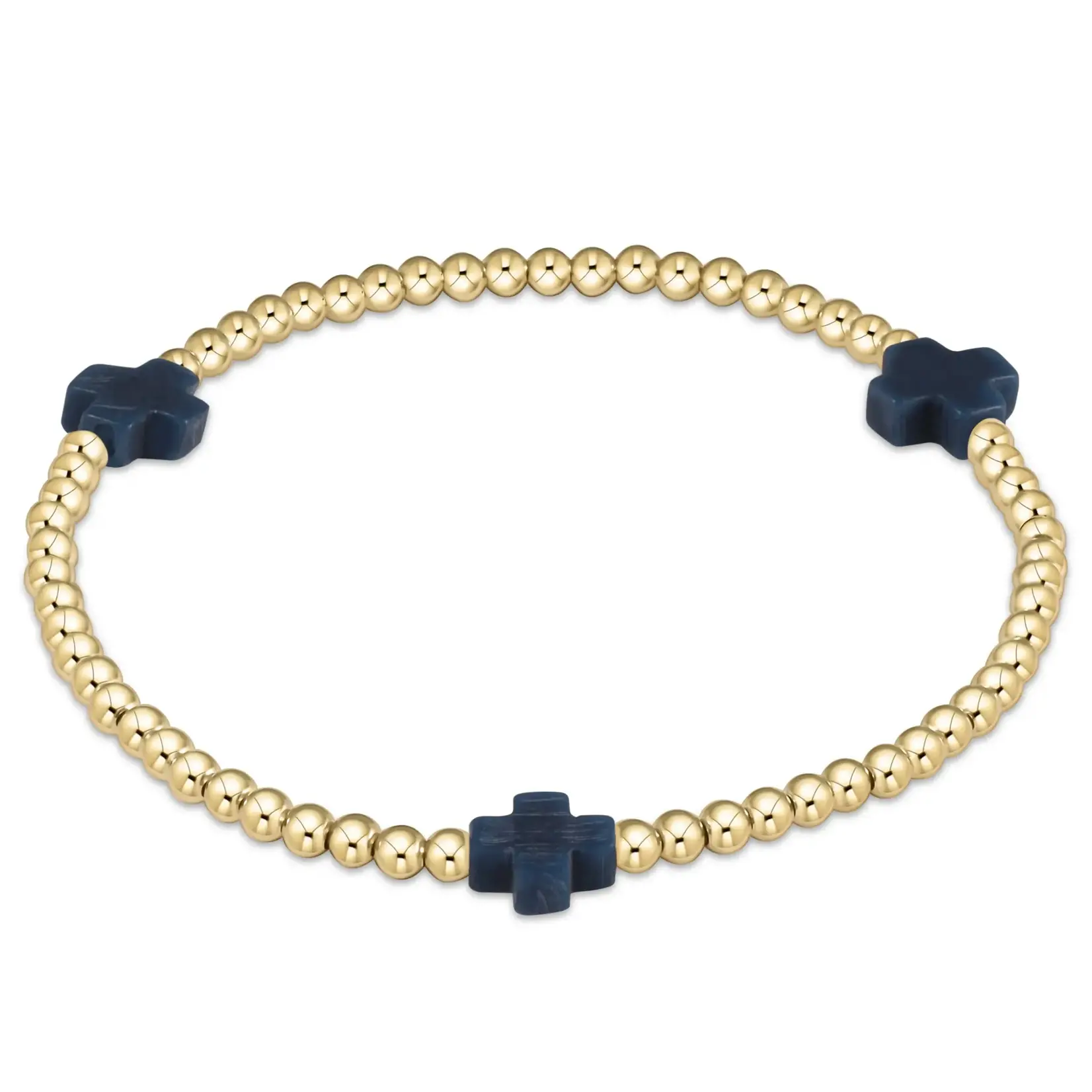 enewton Design ENEWTON EXTENDS - SIGNATURE CROSS GOLD PATTERN 3MM BEAD BRACELET - NAVY