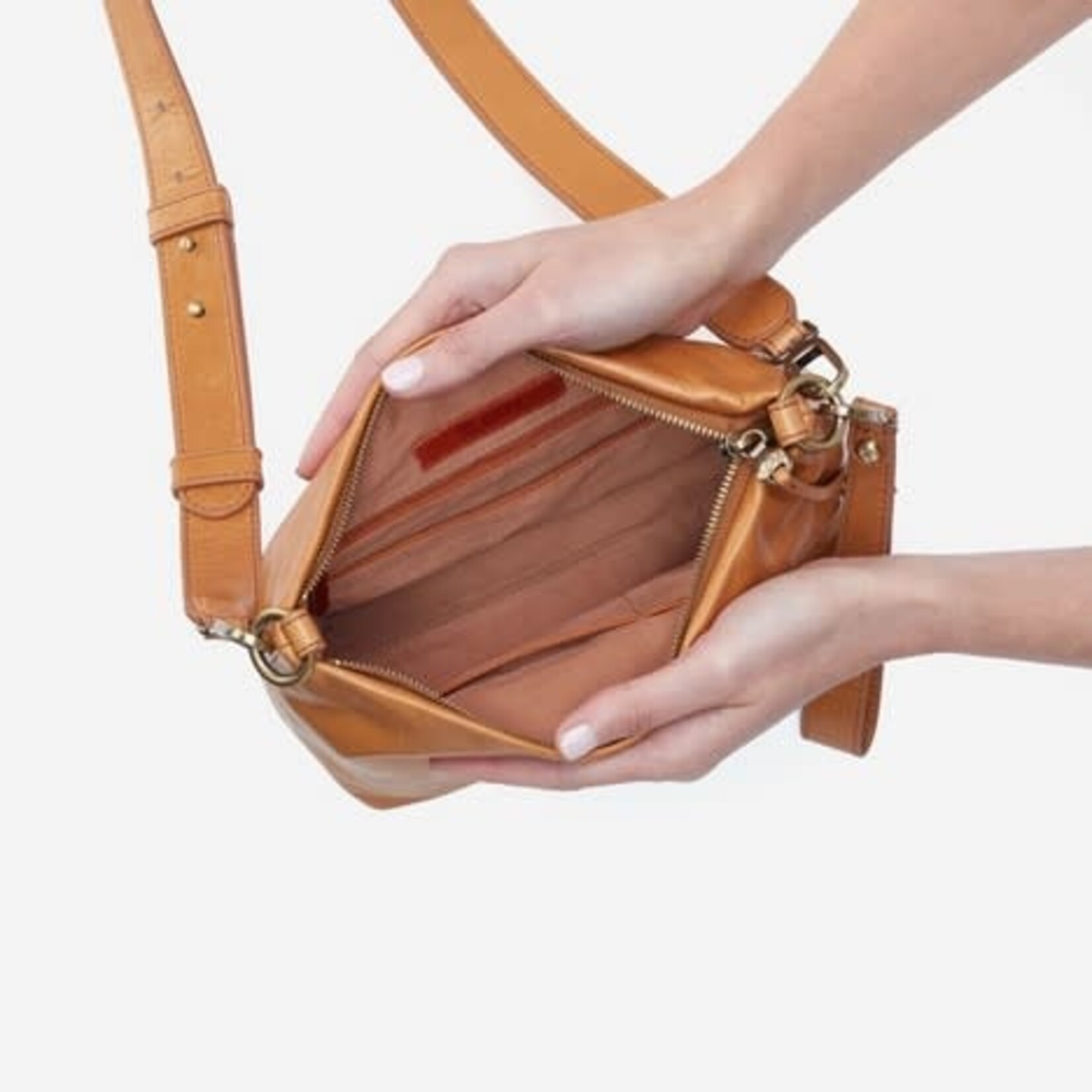 HOBO Ashe Polished Leather Crossbody in Natural