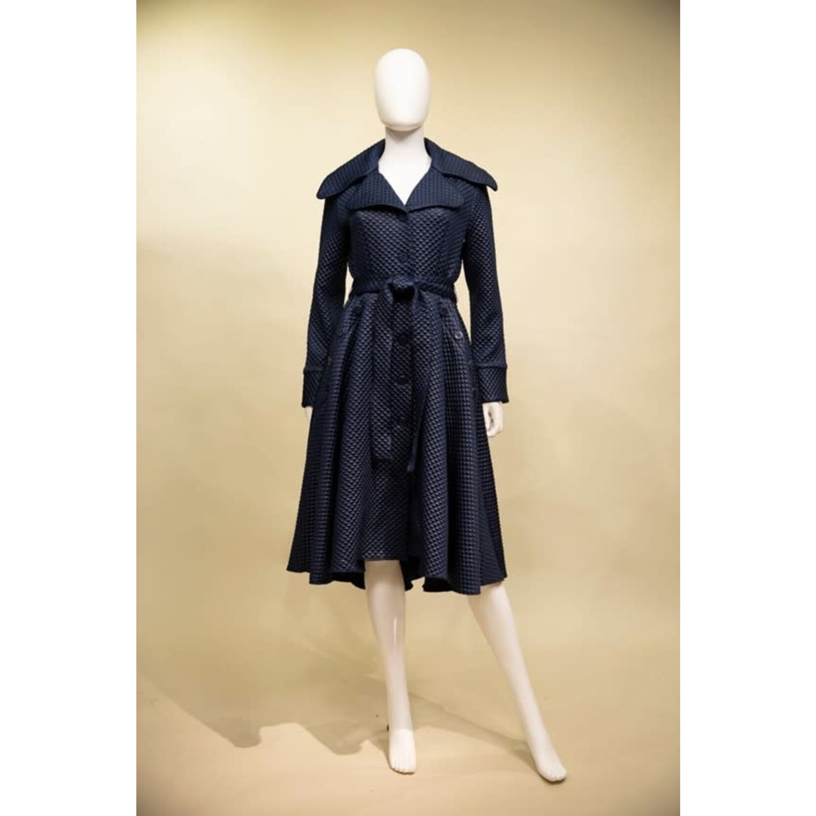 Samuel Dong Knit Jacquard Long Jacket in Midnight Blue