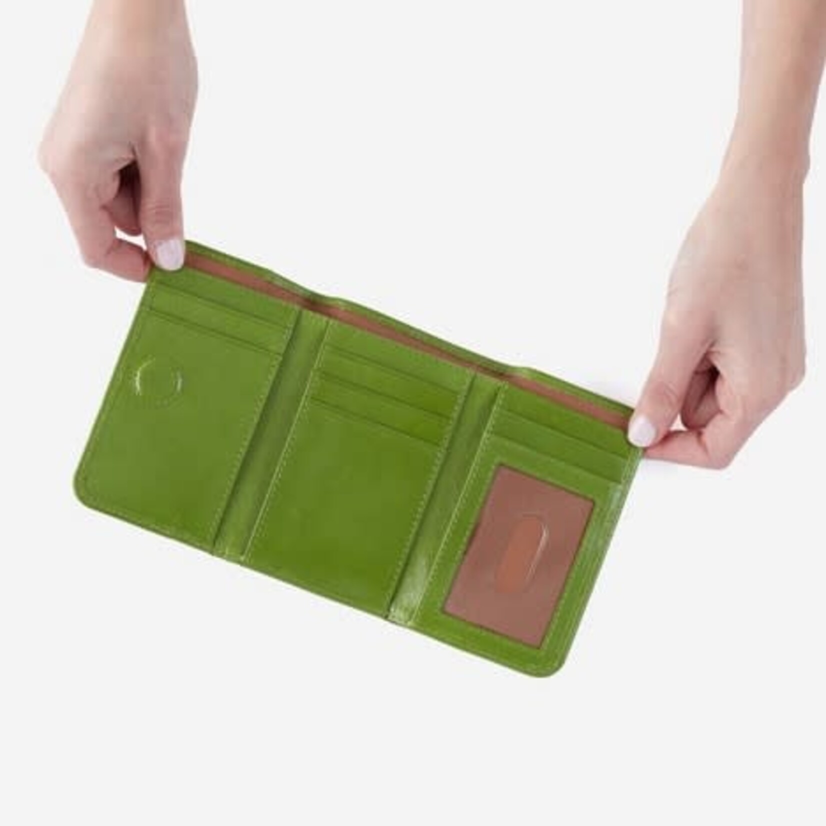 HOBO Jill Trifold Polished Leather Wallet in Garden Green