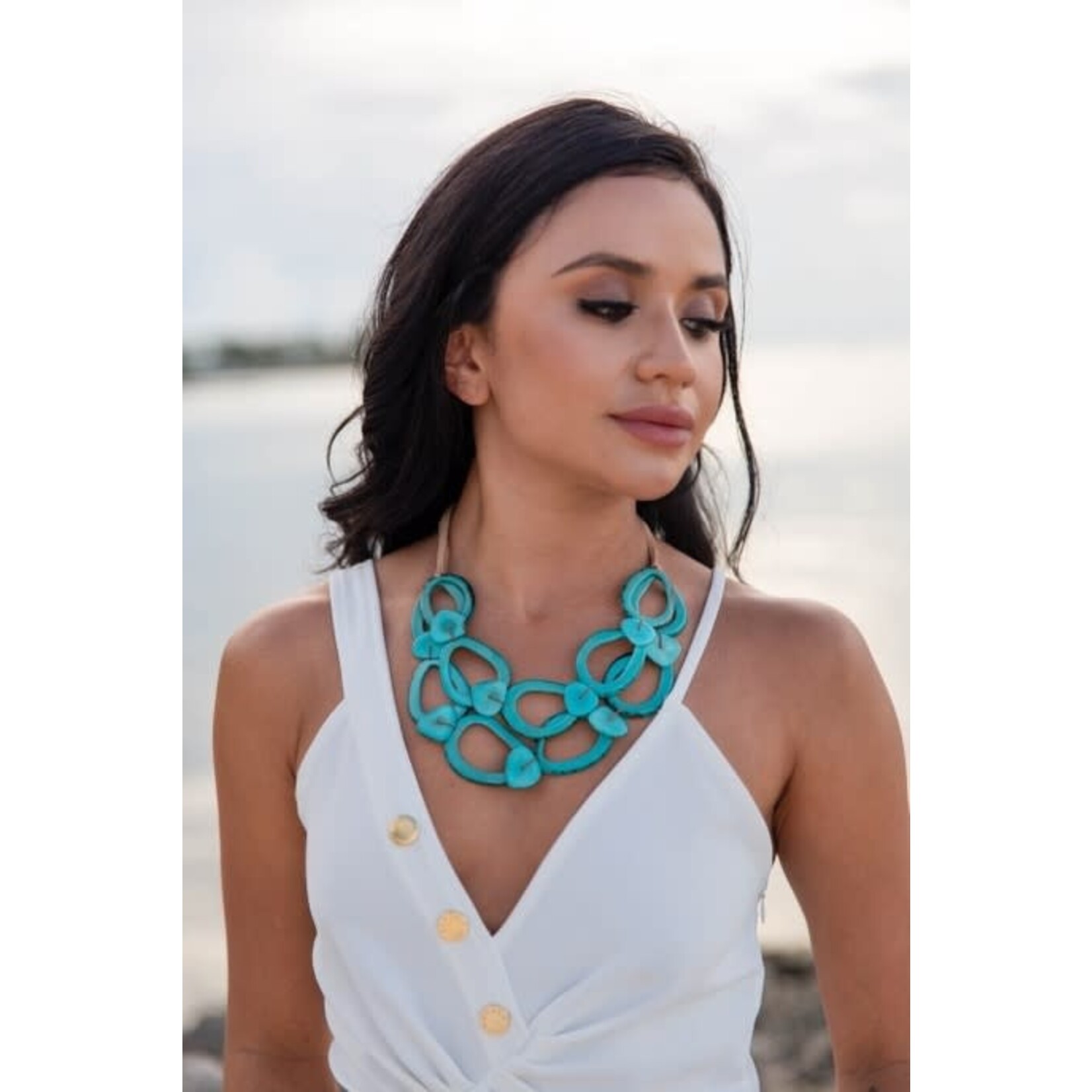 Organic Tagua Jewelry Crystal Tagua Necklace in Celeste