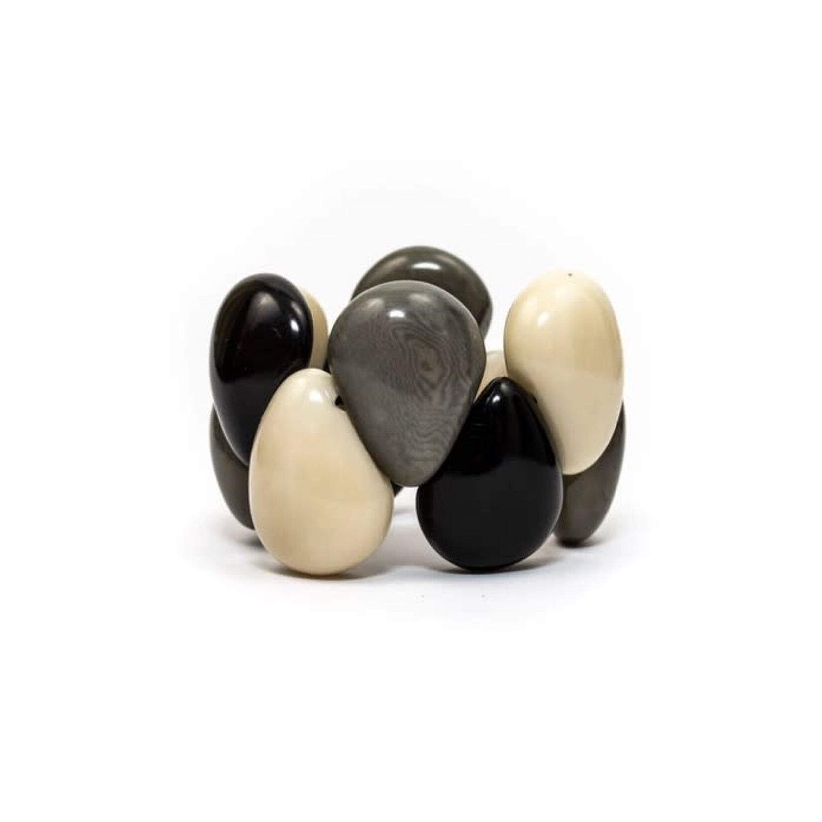 Organic Tagua Jewelry Raindrop Tagua Bracelet in Onyx Black Combo