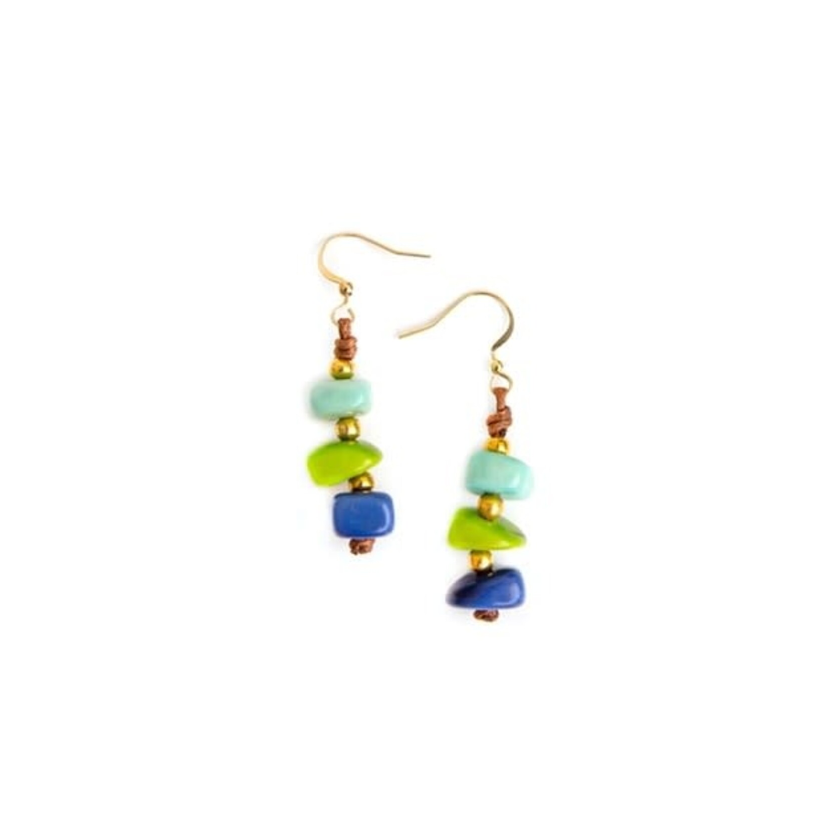 Organic Tagua Jewelry Zoraida Tagua Earrings in Turquoise/Lime/Royal Blue