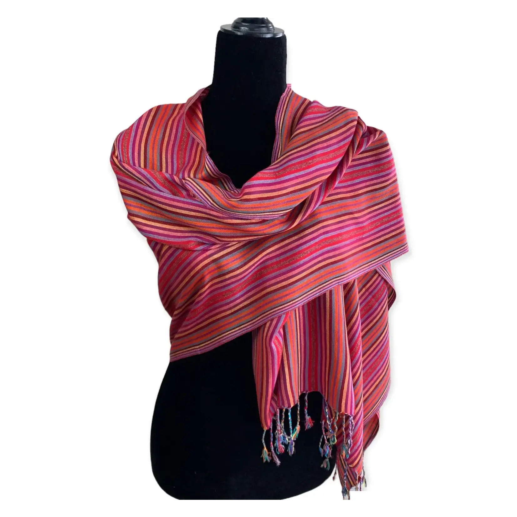 Dandarah Thin Striped Handwoven Bamboo Viscose Scarf - Shades of Red