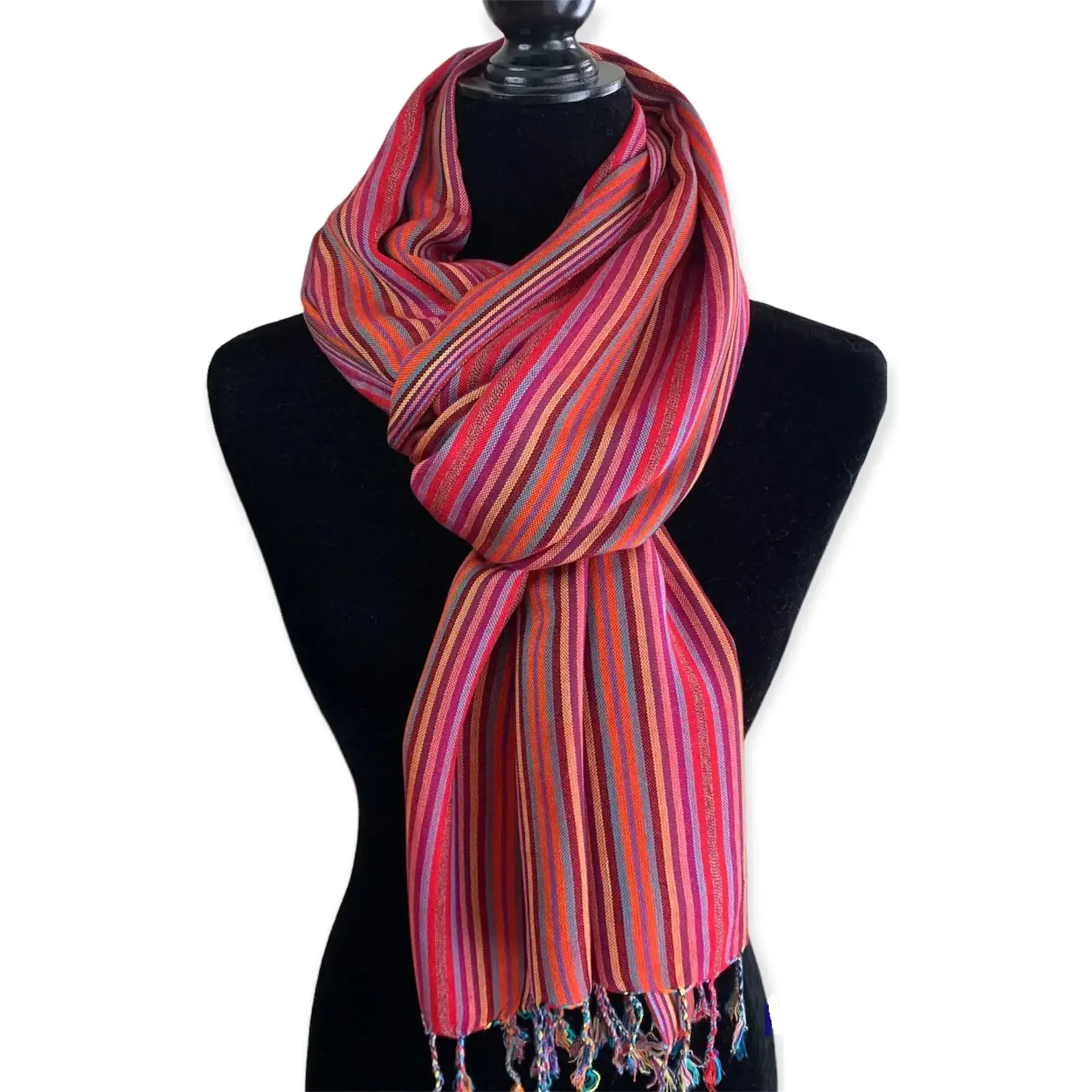 Dandarah Thin Striped Handwoven Bamboo Viscose Scarf - Shades of Red