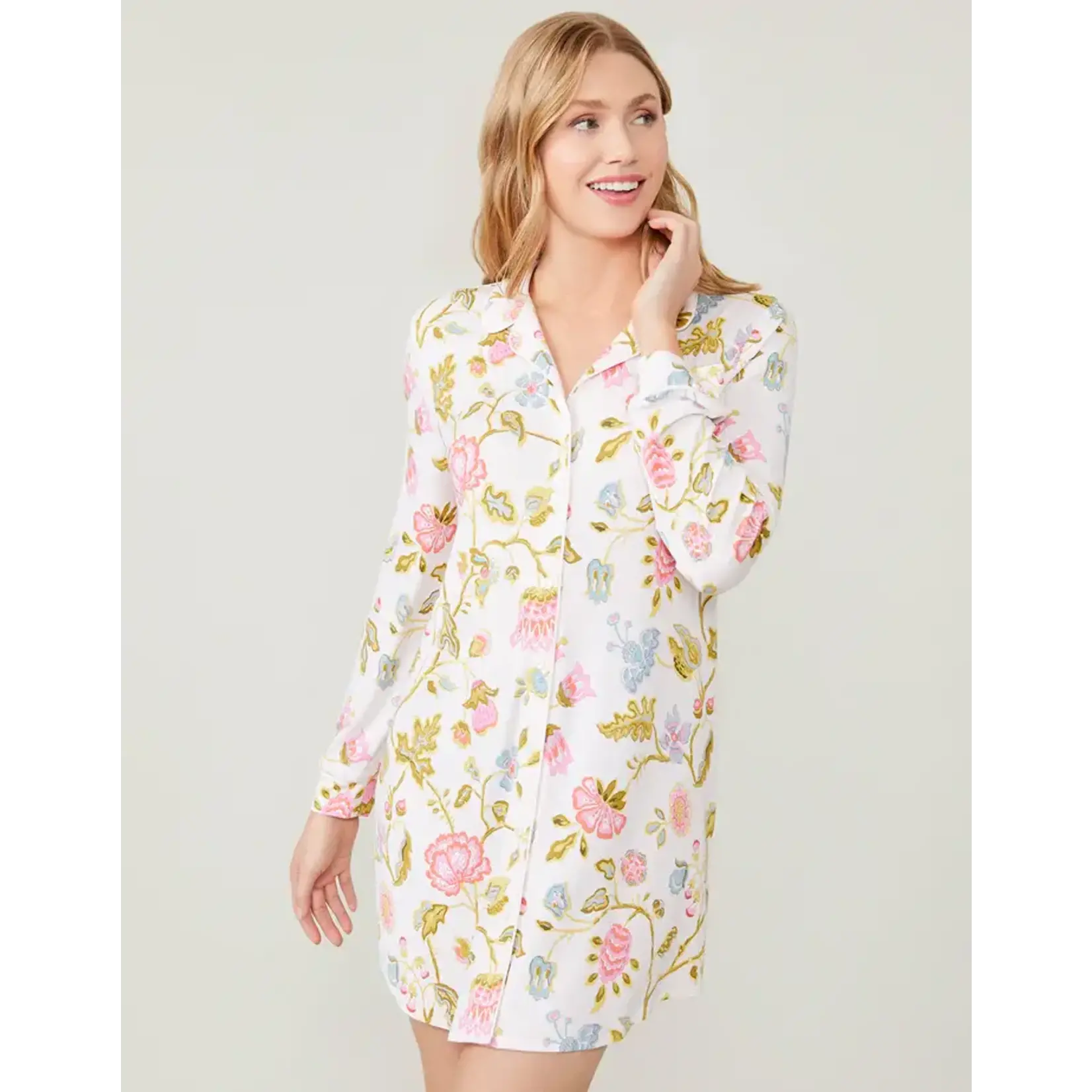 Spartina Pajama Sleep Shirt Jane Jacobean Cream