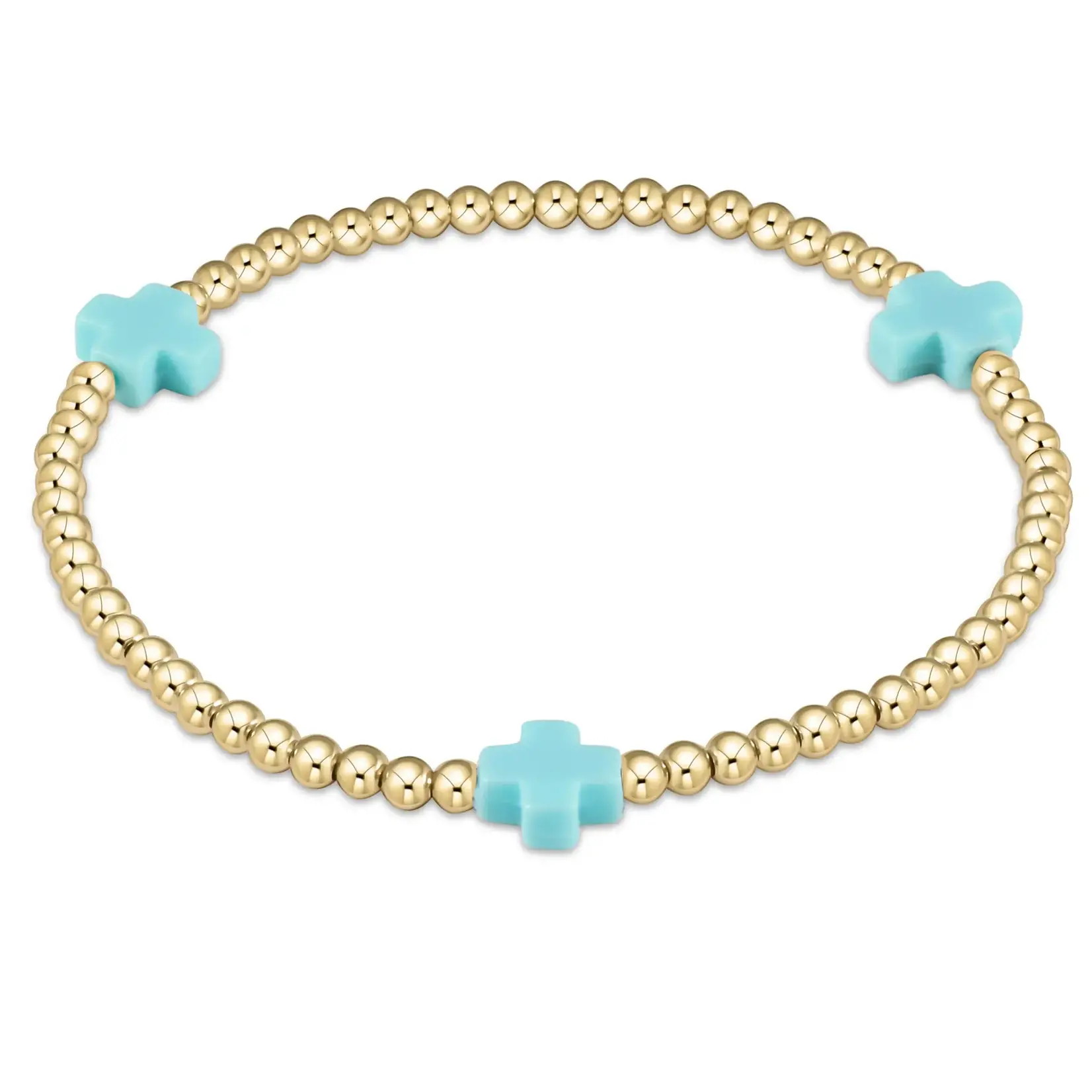 enewton Design SIGNATURE CROSS GOLD PATTERN 3MM BEAD BRACELET - TURQUOISE