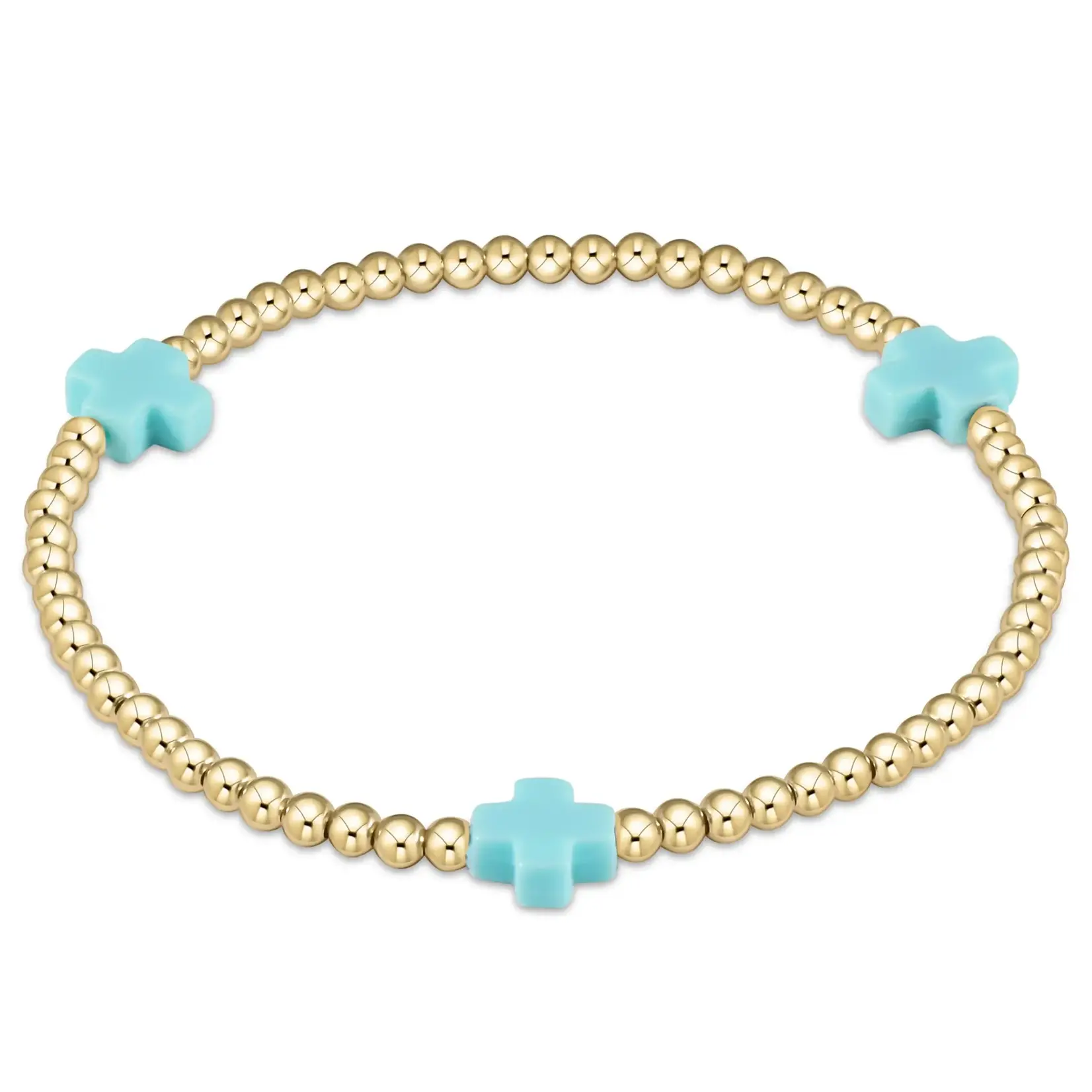 enewton Design ENEWTON EXTENDS - SIGNATURE CROSS GOLD PATTERN 3MM BEAD BRACELET - TURQUOISE