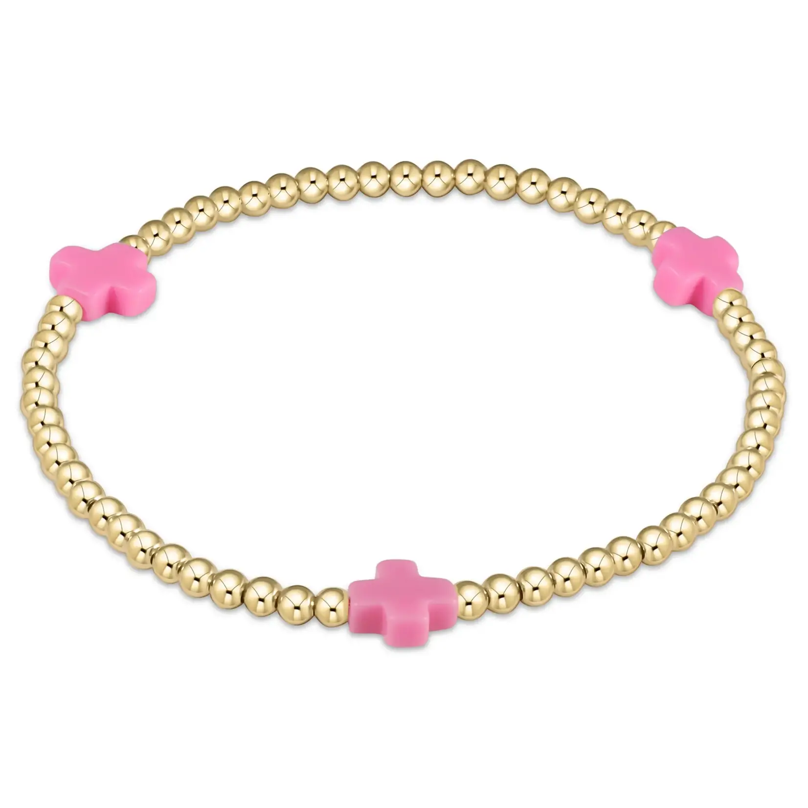 enewton Design SIGNATURE CROSS GOLD PATTERN 3MM BEAD BRACELET - BRIGHT PINK