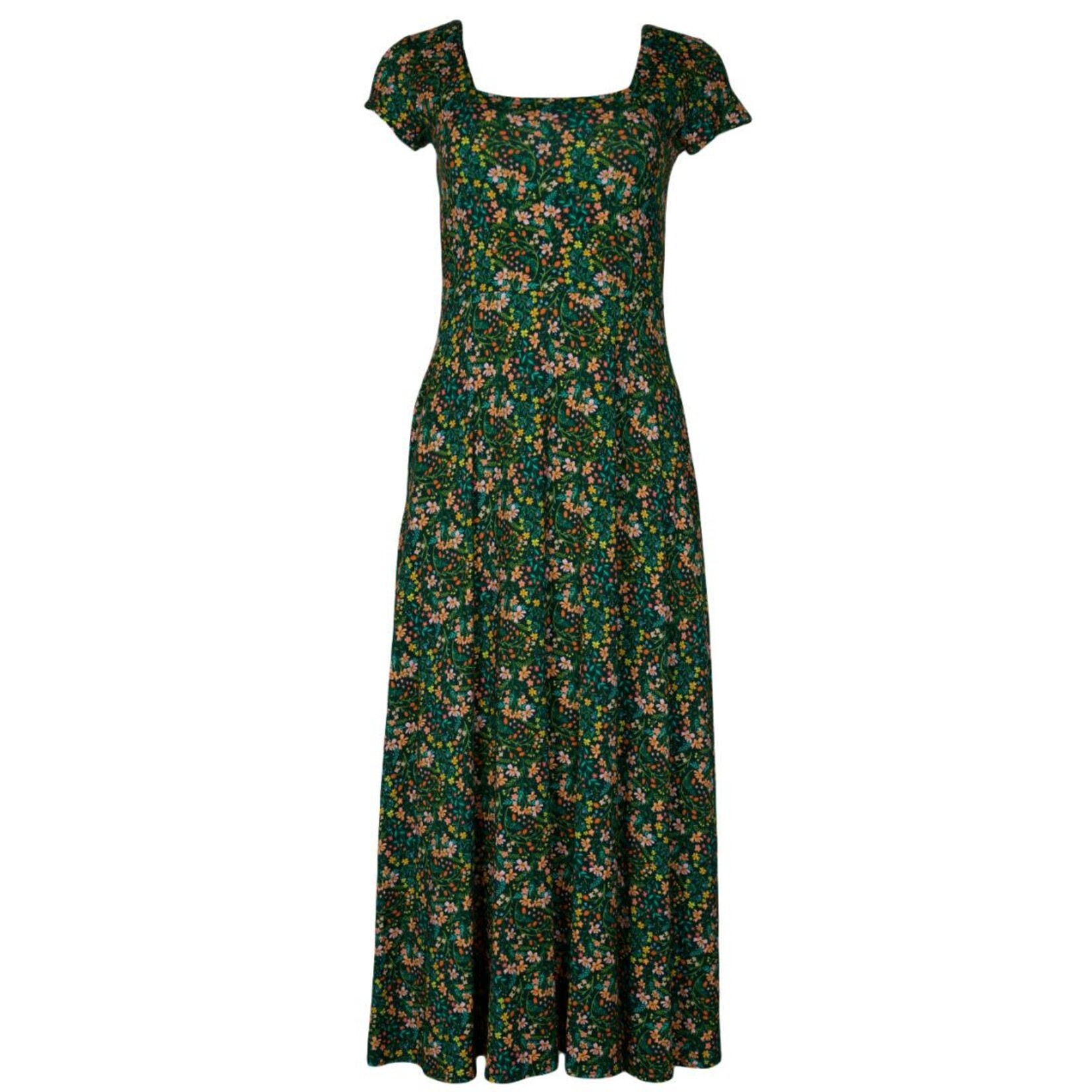Salaam Brigitte Short-Sleeve Floral Dress in Green
