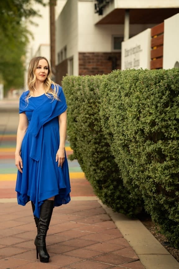Samuel Dong Bubble Dress with Shawl/Belt in Cobalt - Molly's Meanderings