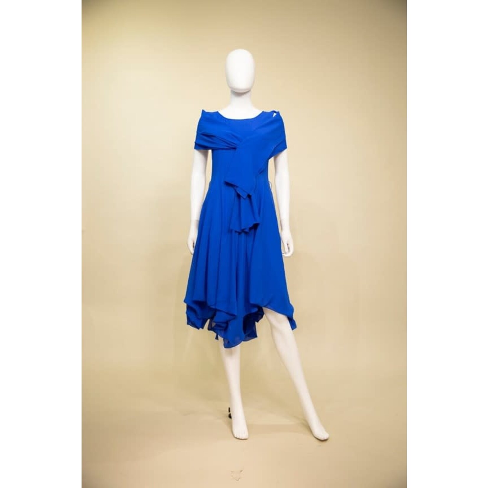 Samuel Dong Bubble Dress with Shawl/Belt in Cobalt
