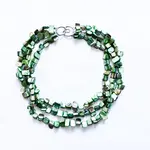 Sea Lily Mother of Pearl Green Nugget 3 Strand Necklace