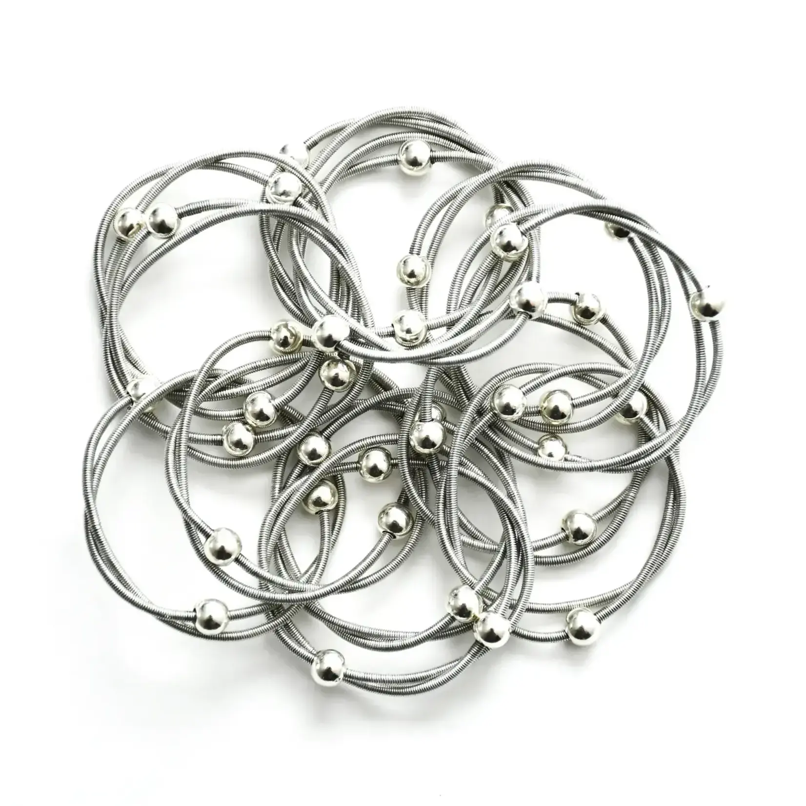 Sea Lily Silver Multi PW Rings w/ Silver Beads Bracelet