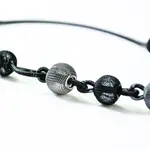 Sea Lily Long Wire Necklace with Black and Silver Mesh Balls