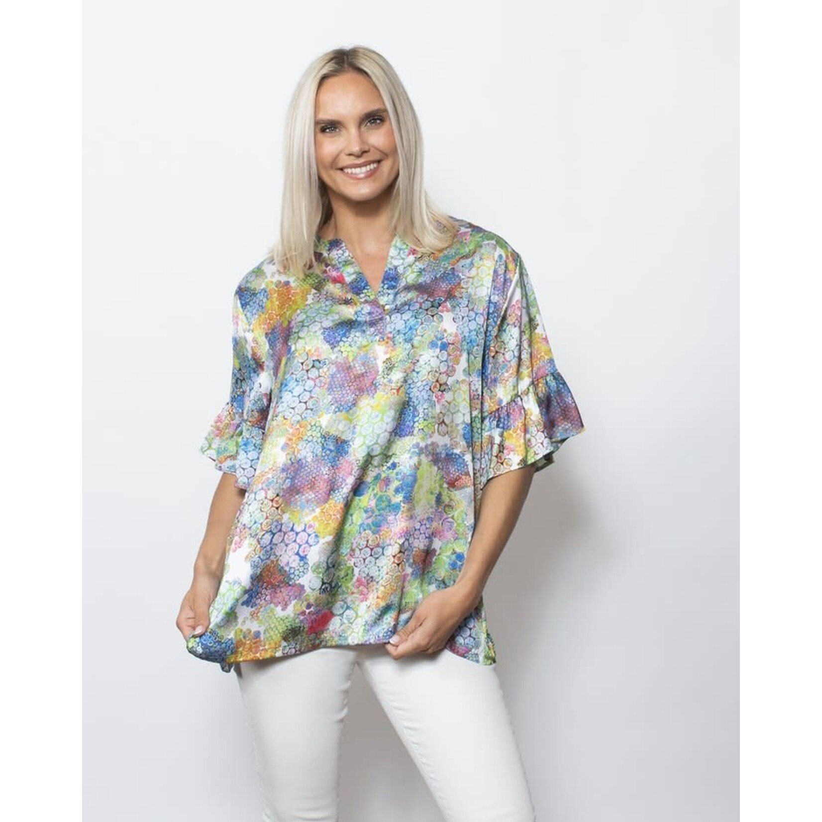 Print Charmeuse Henley in Jazz Age