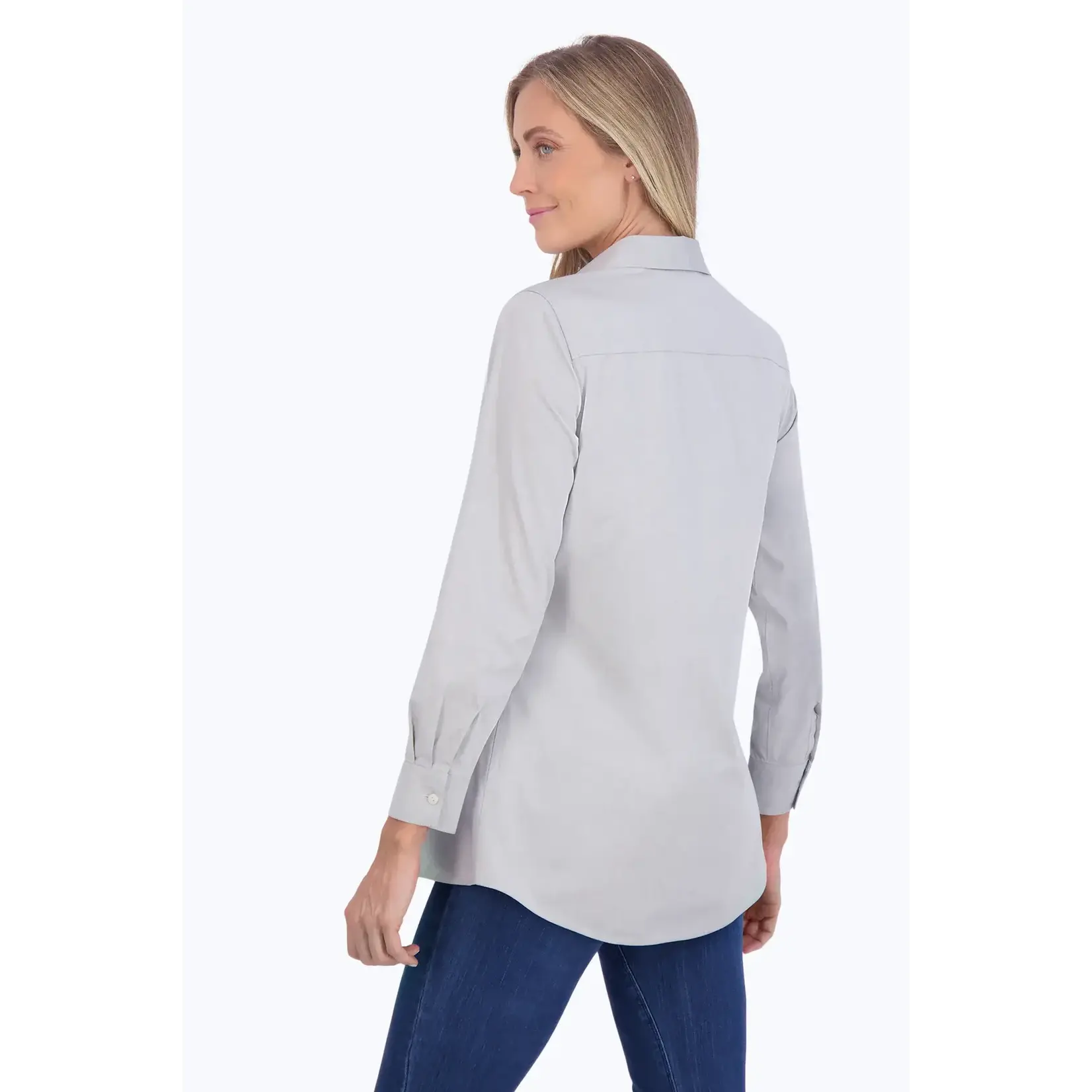 Foxcroft Cici Essential Pinpoint Non-Iron Tunic in Silver