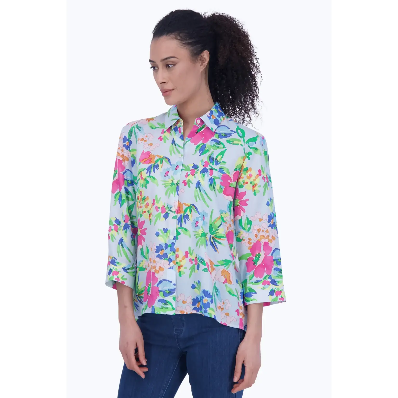 Foxcroft Kelly No Iron Painterly Floral Shirt
