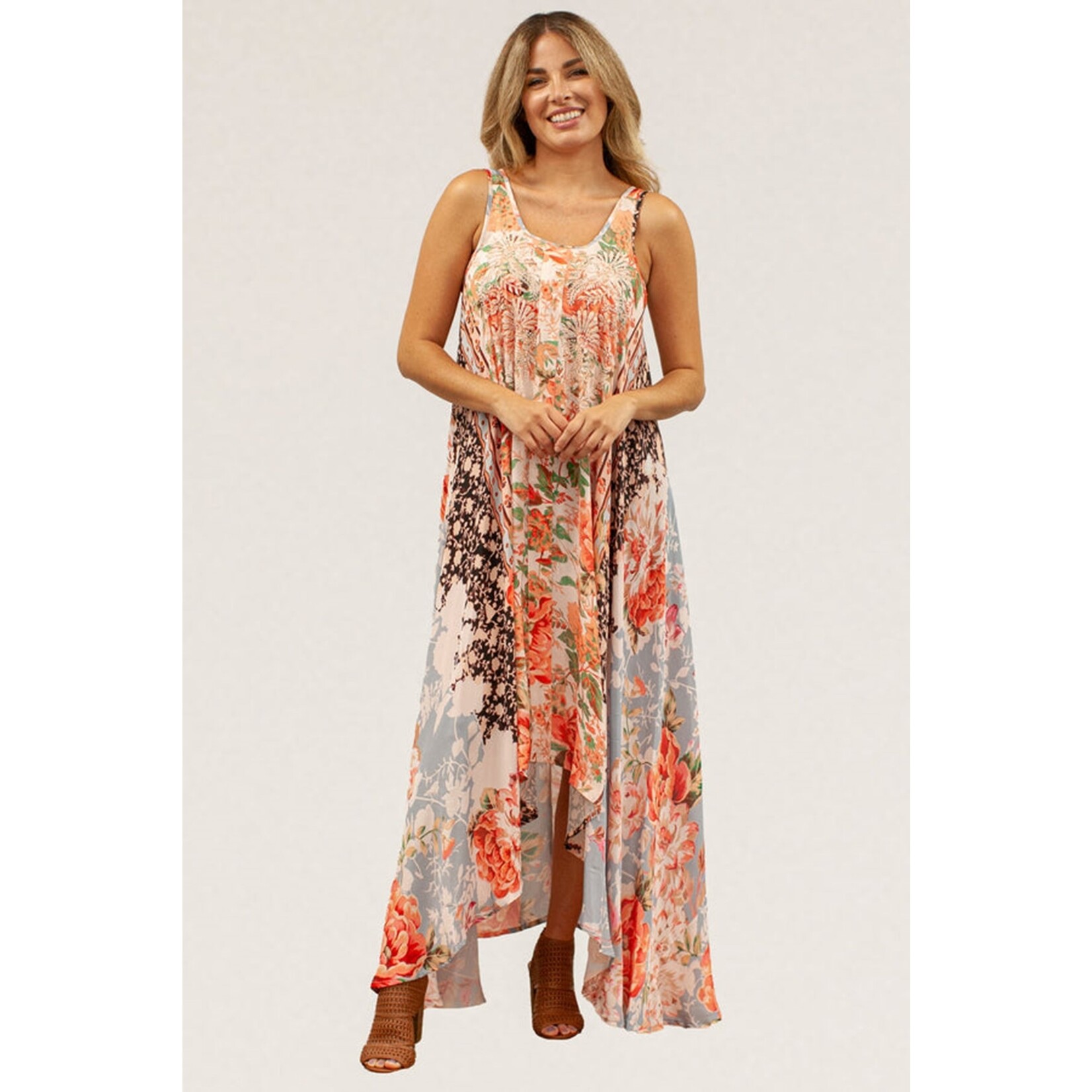 Caite Clio Long Floral Sundress in Gold