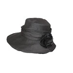 Jeanne Simmons Charcoal Hat w/ Slanted Brim and Pleated Flower