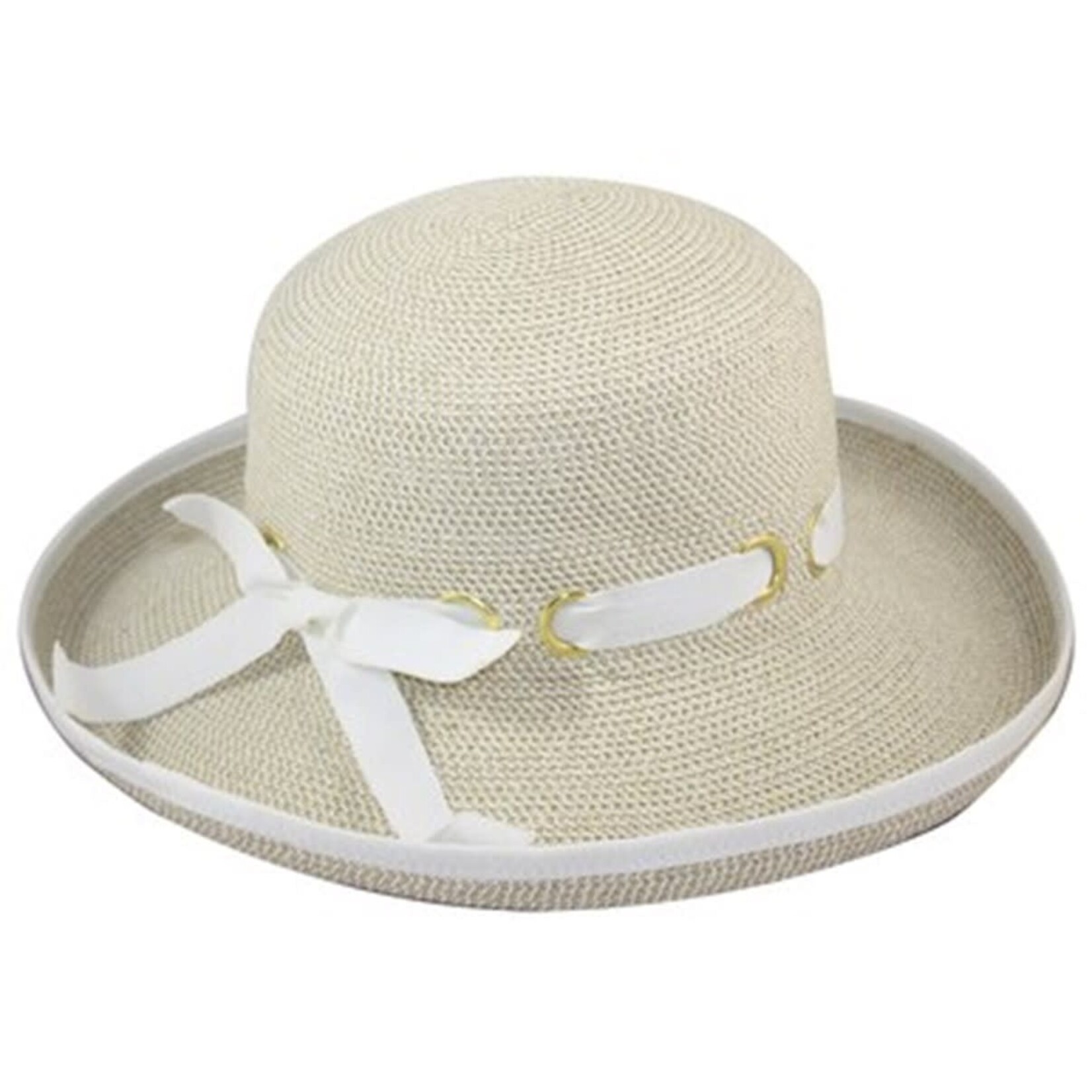 Jeanne Simmons Paper Braid Kettle Brim Hat in White Tweed