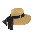 Jeanne Simmons Tan Tweed 4” Brim Paper Braid Hat w/Black Ribbon