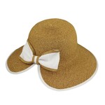 Jeanne Simmons Straw V-Cut Brim W/ Bow Hat in White/Toast