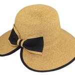 Jeanne Simmons Straw V-Cut Brim W/ Bow Hat in Black/Toast