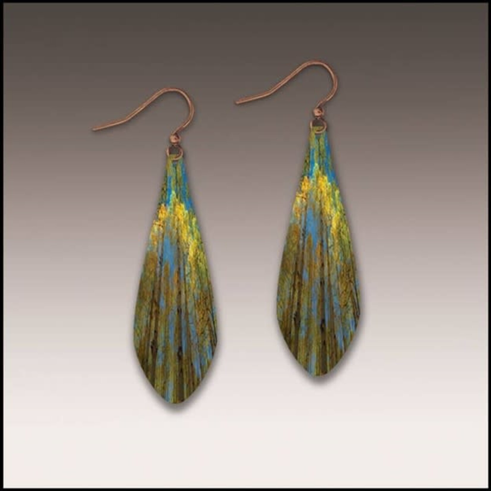 Illustrated Light Elongated Teardrop Giclee’ Earrings in Tall Trees