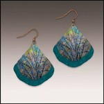 Illustrated Light Double Pear Shaped Pattern Giclee Discs Over Solid Earrings in Teal