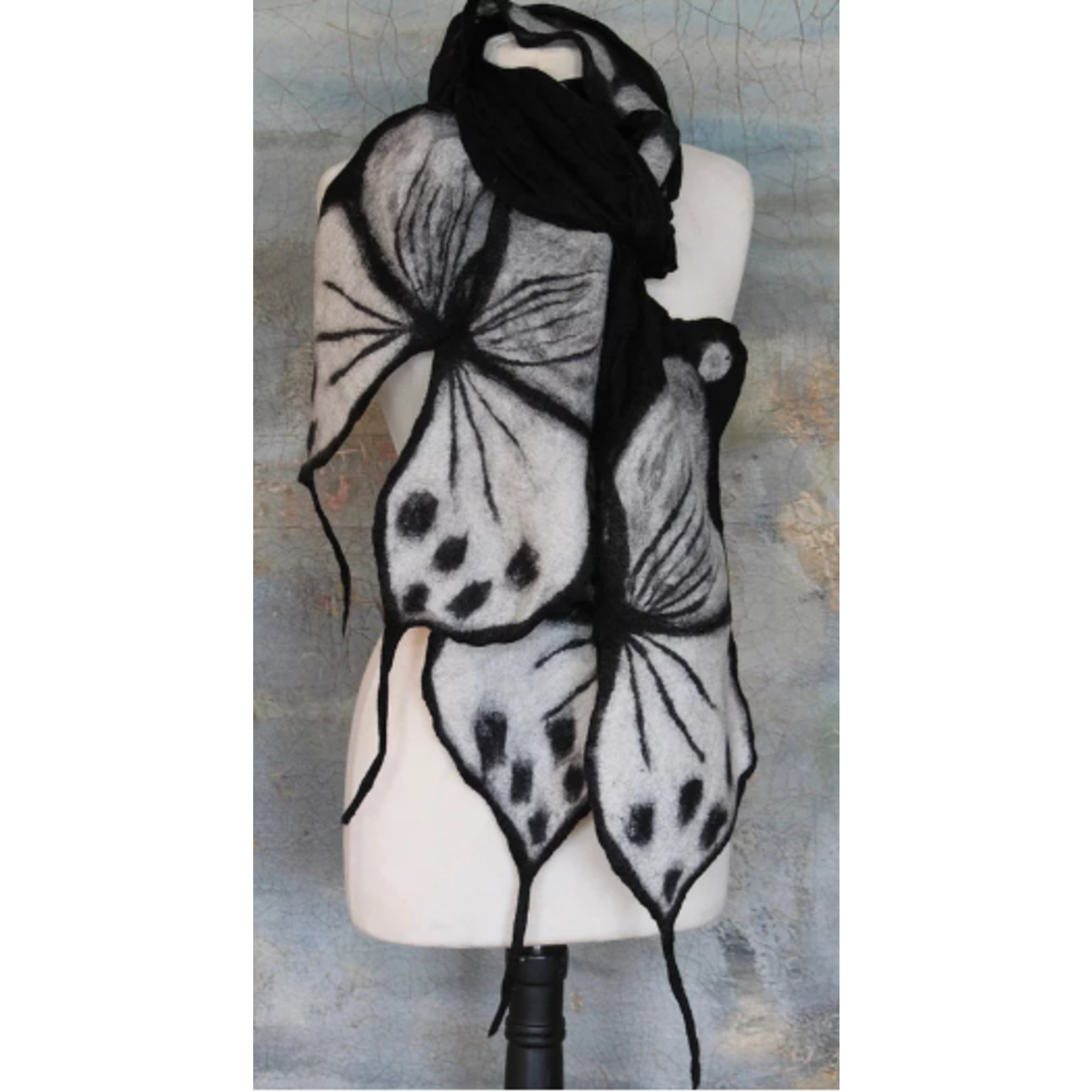Luna Butterfly Chiffon Scarf in Black and White