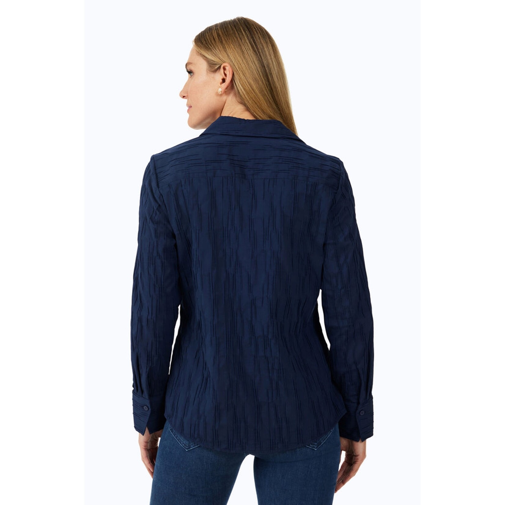 Collared Button Down Crinkled Shirt in Navy