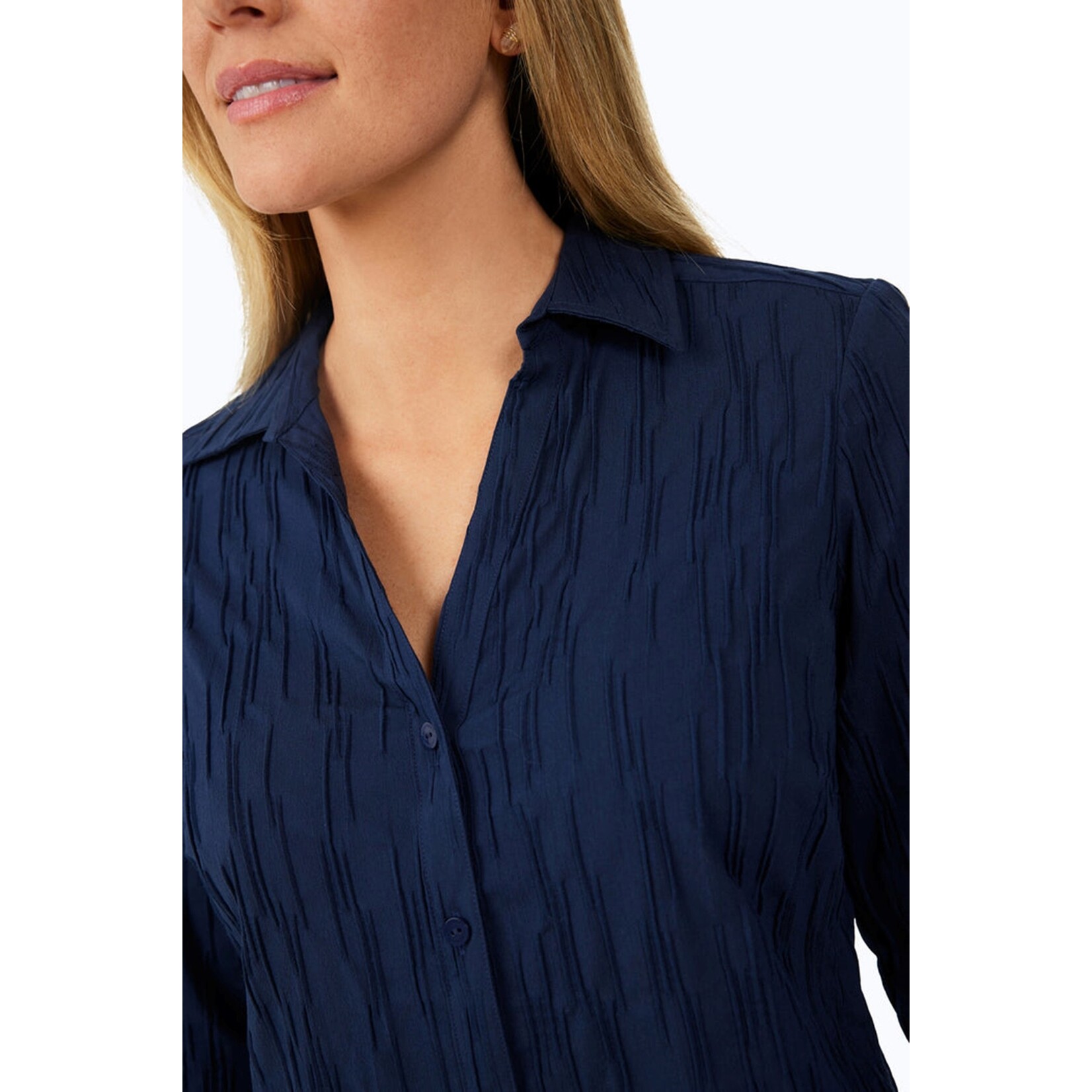Foxcroft Collared Button Down Crinkled Shirt in Navy