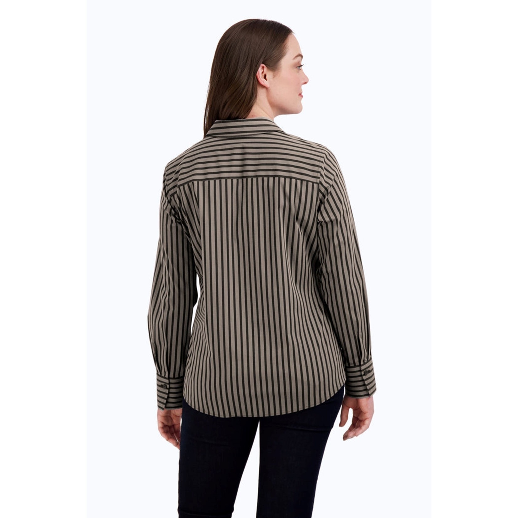 Collared Button Down Striped Shirt in Almond/Black